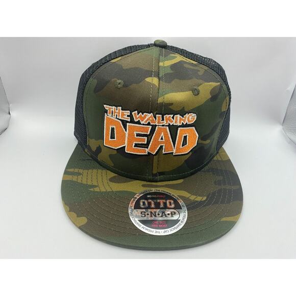 The Walking Dead Camo Trucker Baseball Hat Otto Snap Back NWOT Mesh Back - Picture 1 of 7